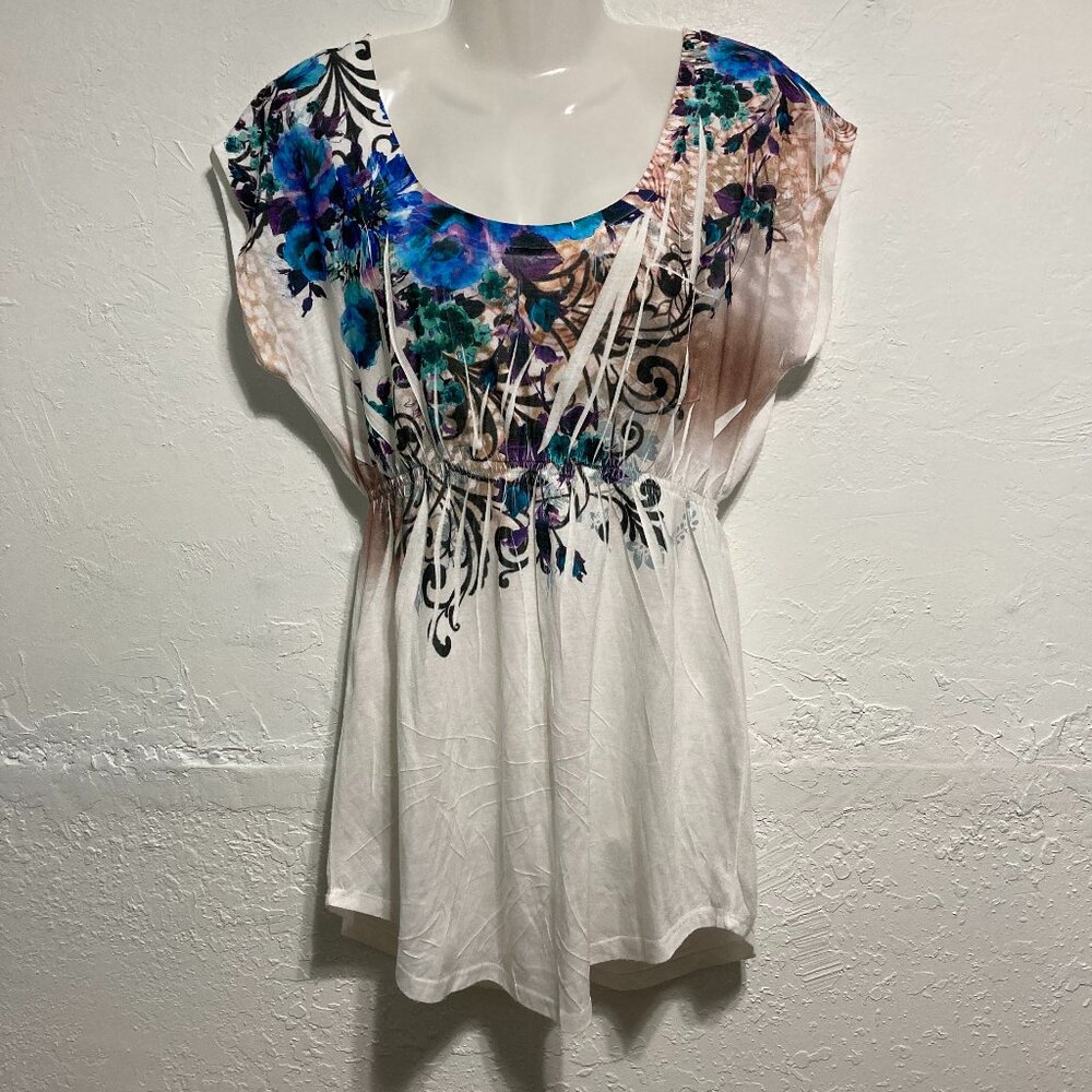 Decree Lion Y2K Pullover Top Babydoll High Elastic Waist White Multi M/M
